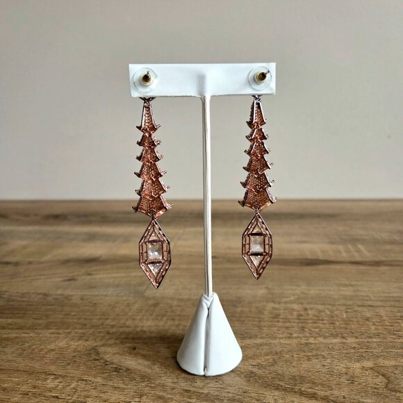 Long oversized dangling drop earrings with crystals. - Picture 5 of 5